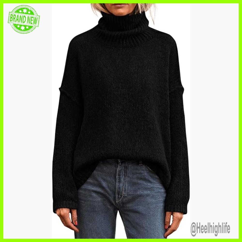 Oversized Turtleneck Pullover Sweater, Loose Fit, Long Sleeve, Fall Winter